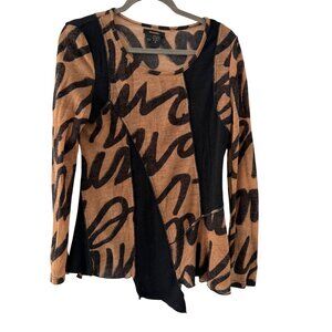 Radzoli Asymmetrical Long-Sleeve Top With Abstract Letter Print Sz M Brown/black